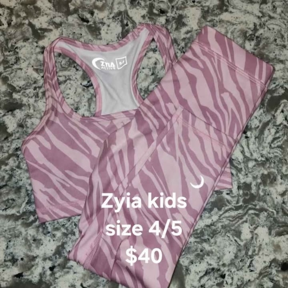 ZYIA Kids Light Pink Zebra Activewear Set